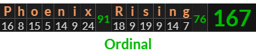 "Phoenix Rising" = 167 (Ordinal)