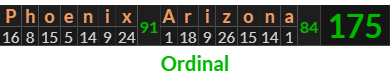 "Phoenix Arizona" = 175 (Ordinal)