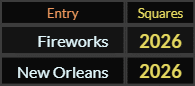 In Squares, both Fireworks and New Orleans = 2026