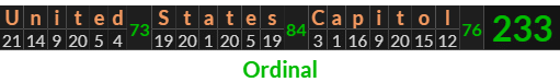 "United States Capitol" = 233 (Ordinal)