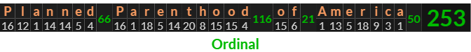 "Planned Parenthood of America" = 253 (Ordinal)