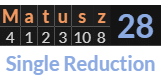 "Matusz" = 28 (Single Reduction)