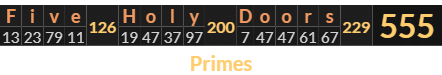 "Five Holy Doors" = 555 (Primes)