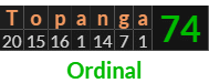 "Topanga" = 74 (Ordinal)