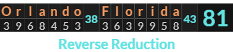 "Orlando Florida" = 81 (Reverse Reduction)