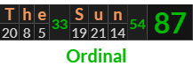 "The Sun" = 87 (Ordinal)