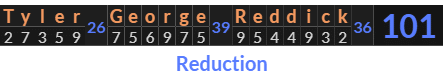 "Tyler George Reddick" = 101 (Reduction)