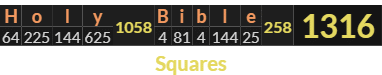 "Holy Bible" = 1316 (Squares)