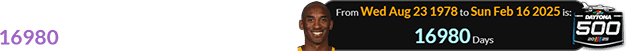 Kobe Bryant would be a span of 16980 days old when the flag drops: