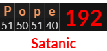 "Pope" = 192 (Satanic)