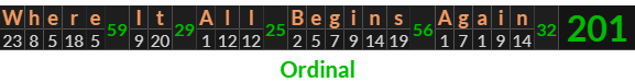 "Where It All Begins Again" = 201 (Ordinal)