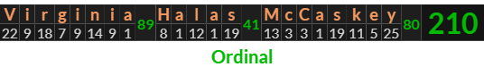 "Virginia Halas McCaskey" = 210 (Ordinal)