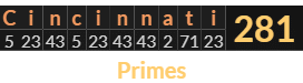 "Cincinnati" = 281 (Primes)