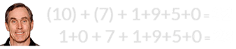 (10) + (7) + 1+9+5+0 = 32 and 1+0 + 7 + 1+9+5+0 = 23