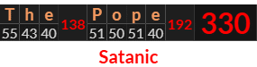 "The Pope" = 330 (Satanic)