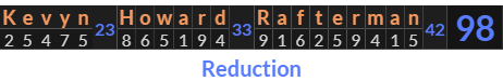 "Kevyn Howard Rafterman" = 98 (Reduction)