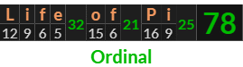 "Life of Pi" = 78 (Ordinal)