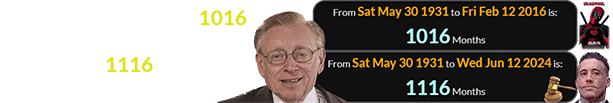 Larry Silverstein was 1016 months old when Deadpool hit theaters and 1116 months old when Wilson was convicted: