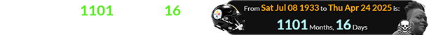 Thursday was 1101 months, 16 days after the Steelers’ founding date: