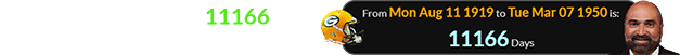 Franco Harris was born 11166 days after the Packers’ founding date: