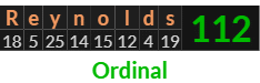 "Reynolds" = 112 (Ordinal)