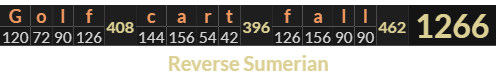 "Golf cart fall" = 1266 (Reverse Sumerian)