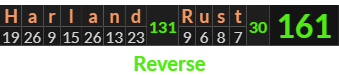 "Harland Rust" = 161 (Reverse)