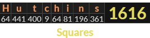 "Hutchins" = 1616 (Squares)