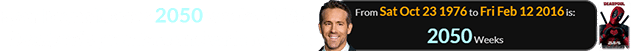 Ryan Reynolds was 2050 weeks old for Deadpool’s premiere and wide release:
