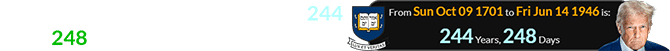 President Donald Trump was born 244 years, 248 days after Yale’s establishment: