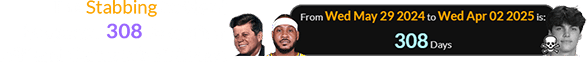 The Stabbing incident happened 308 days after JFK and Carmelo’s birthday: