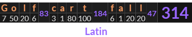 "Golf cart fall" = 314 (Latin)