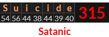 "Suicide" = 315 (Satanic)