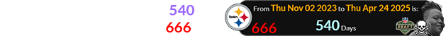 Tiffany passed away a span of 540 days after the Steelers reached 666 wins:
