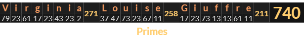 "Virginia Louise Giuffre" = 740 (Primes)