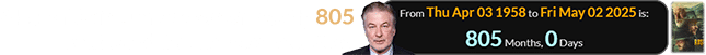 Alec Baldwin turns a span of exactly 805 months old for the release of Rust: