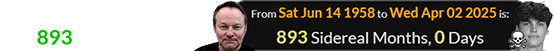 Van Eede was also exactly 893 Lunar orbits old: