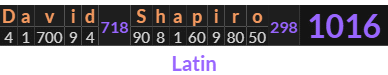 "David Shapiro" = 1016 (Latin)