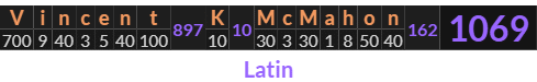 "Vincent K McMahon" = 1069 (Latin)