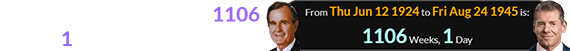 Vince McMahon was born 1106 weeks, 1 day after George Bush: