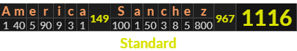 "America Sanchez" = 1116 (Standard)