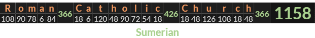 "Roman Catholic Church" = 1158 (Sumerian)