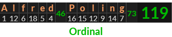 "Alfred Poling" = 119 (Ordinal)