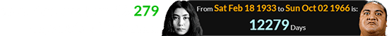 Yoko Ono was born 12,279 days before Yokozuna: