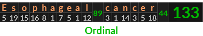 "Esophageal cancer" = 133 (Ordinal)