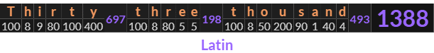 "Thirty three thousand" = 1388 (Latin)