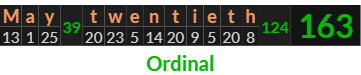 "May twentieth" = 163 (Ordinal)