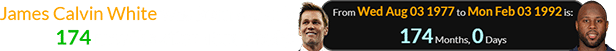 James Calvin White was born exactly 174 months after Tom Brady: