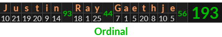 "Justin Ray Gaethje" = 193 (Ordinal)