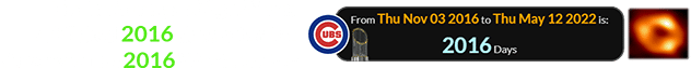 The first image of Sgr A* was published 2016 days after the Cubs won the 2016 World Series: